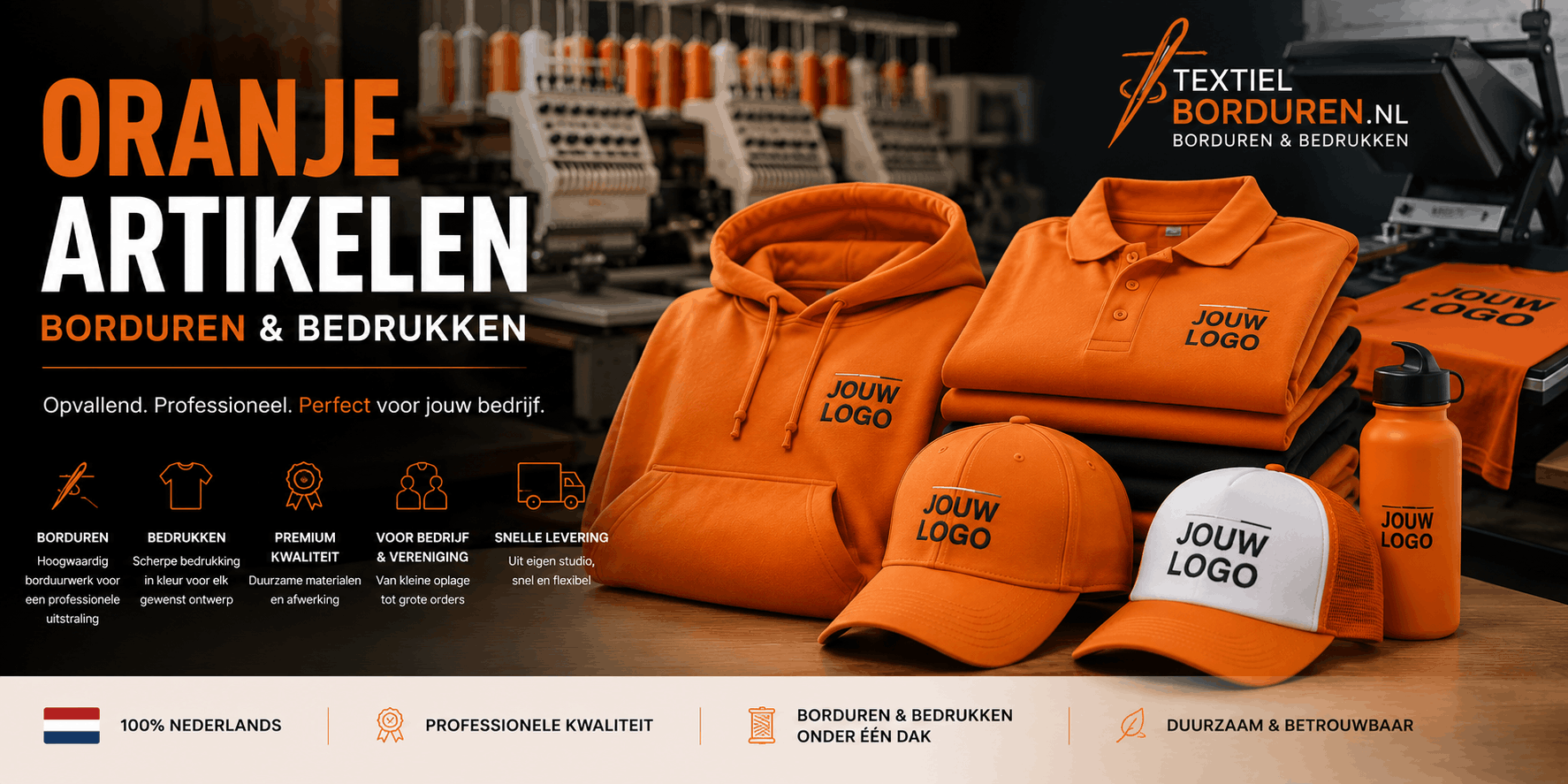 textielborduren.nl oranje producten voor koningsdag, EK of WK voetbal